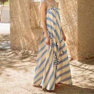 Dodo Bar Or Pedro Blue and Cream Spaghetti Strap Maxi Sundress Size S
